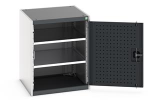 Heavy Duty Bott cubio cupboard with perfo panel lined hinged doors. 650mm wide x 650mm deep x 800mm high with 2 x100kg capacity shelves.... Bott Tool Storage Cupboards for workshops with Shelves and or Perfo Doors